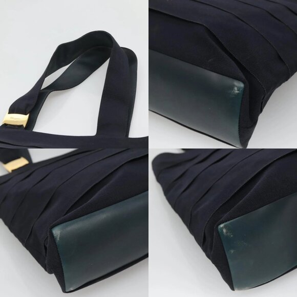 Salvatore Ferragamo Vala Tote Bag Canvas Leather Navy Gold Auth bs26595 - Picture 15 of 15